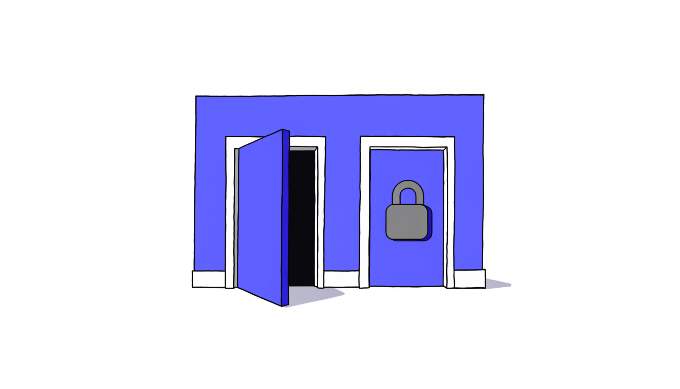 같은 건물에 똑같이 생긴 문 두 개가 붙어 있는 일러스트. 왼쪽 문은 활짝 열려 있고 오른쪽 문에는 회색 자물쇠가 걸려 있습니다. 리전 목록에 있는 것과 무료 구간에서 실제로 열리는 것이 다르다는 것을 나타냅니다.